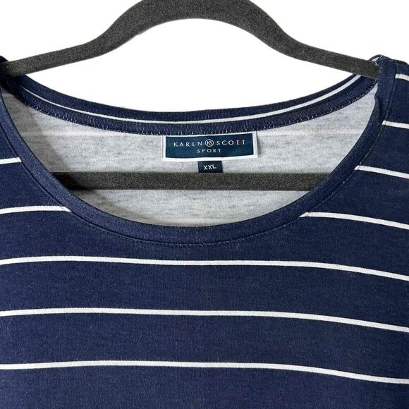 Karen Scott Sport Dress Womens Size XXL White Navy Casual Striped Anchor - Picture 2 of 5